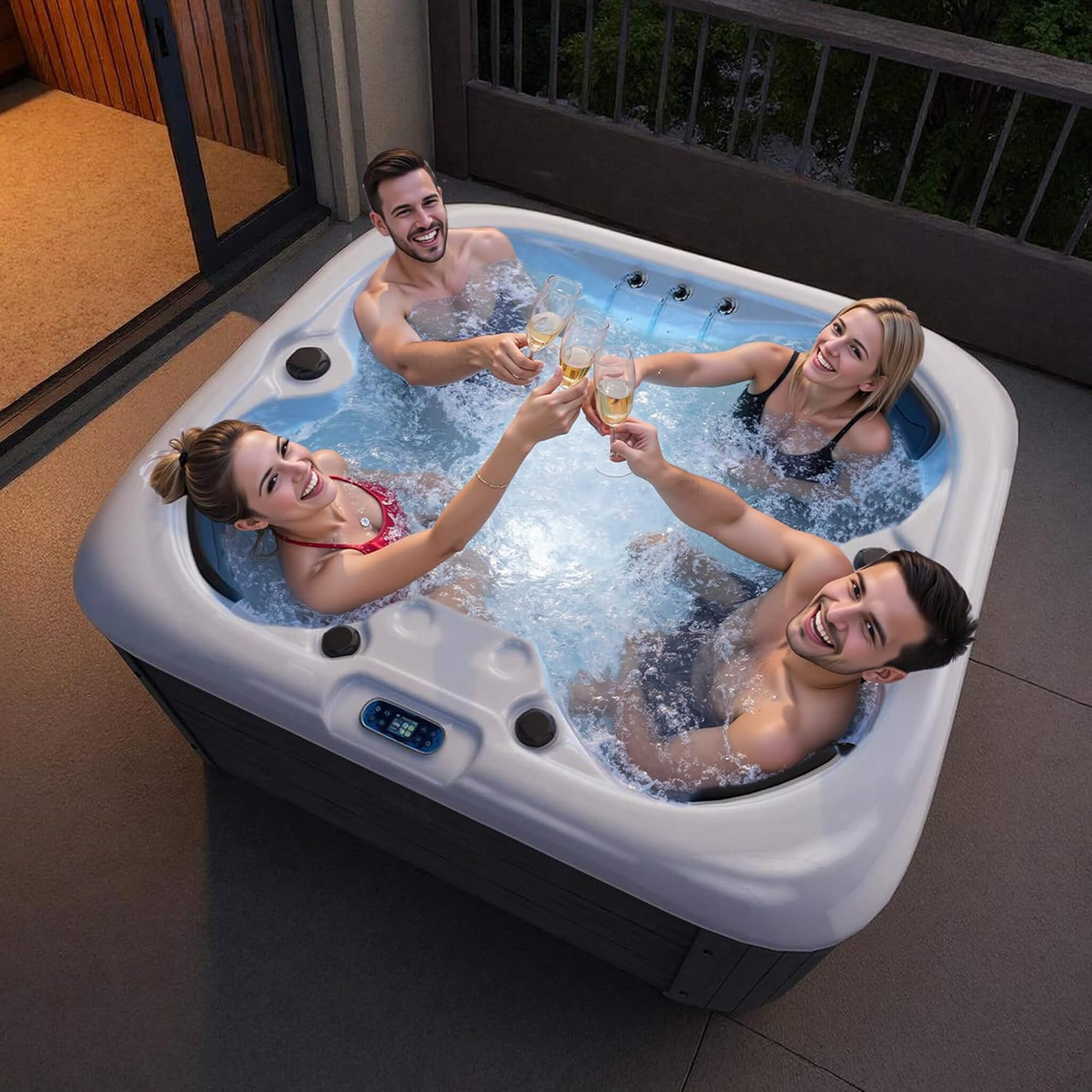 Nuvia Premium 4-Person Outdoor Hot Tub W/ 23 Stainless Steel Jets