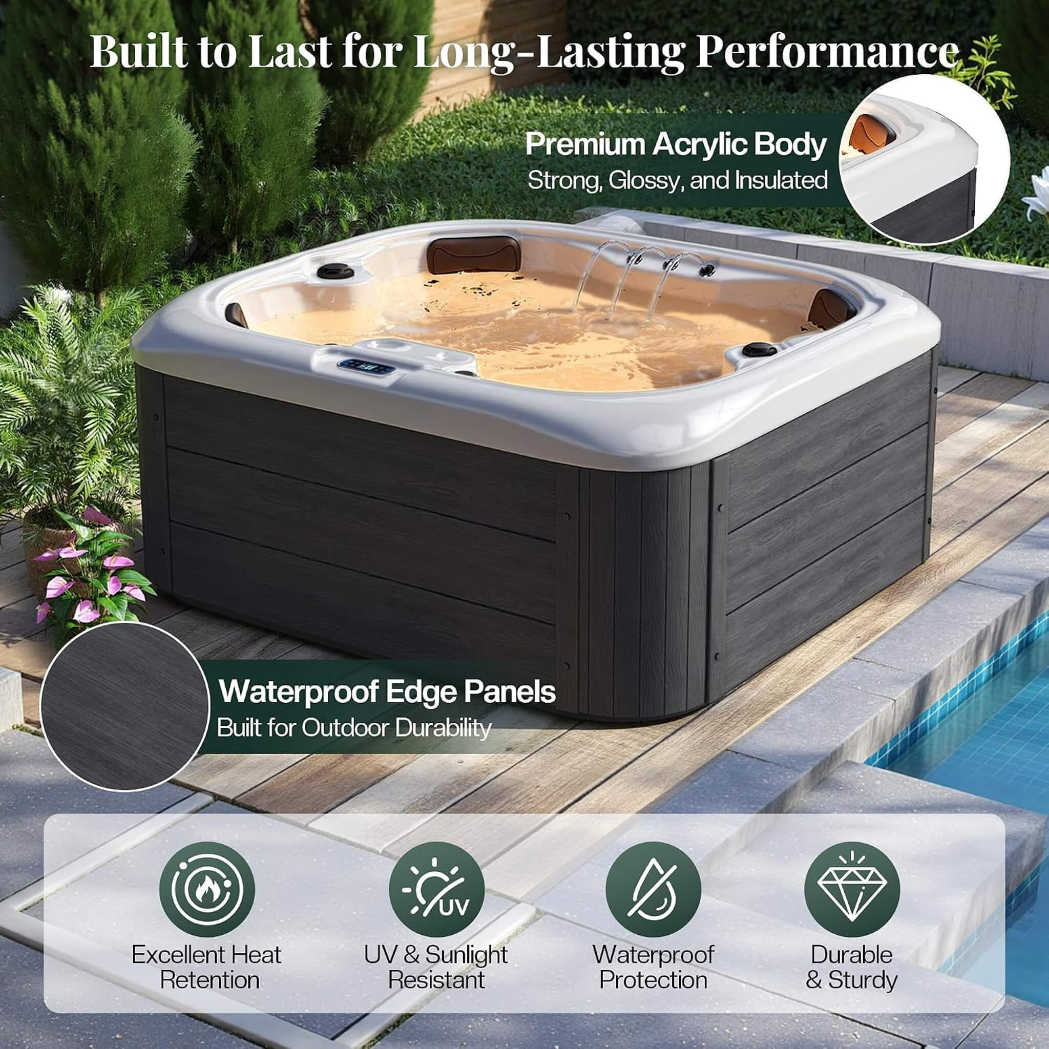 Nuvia Premium 4-Person Outdoor Hot Tub W/ 23 Stainless Steel Jets