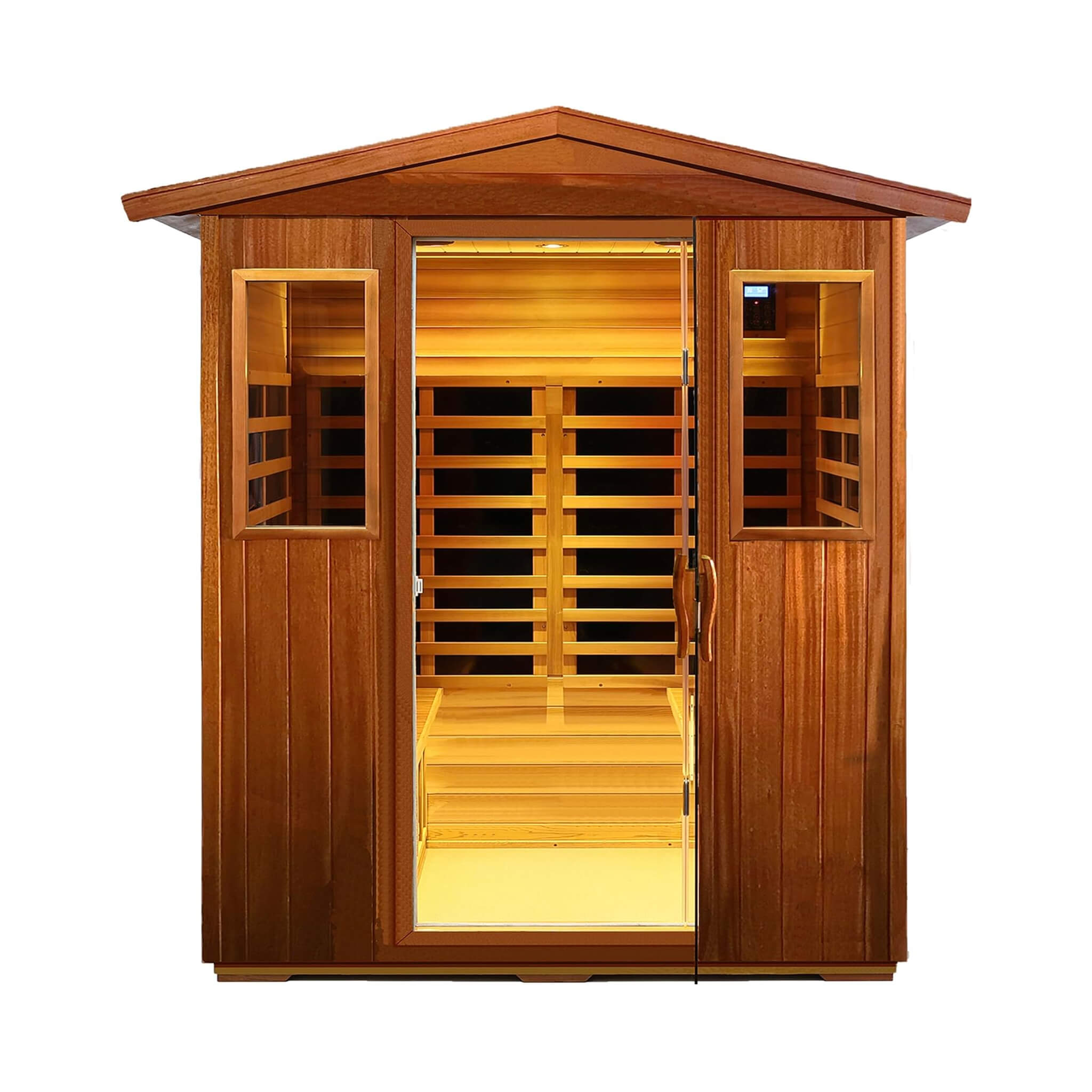 Thermora Deluxe 4-Person Outdoor Mahogany Full Spectrum Ultra-Low EMF FAR Infrared Sauna With Chromotherapy And Bluetooth Speakers (SAK98263)