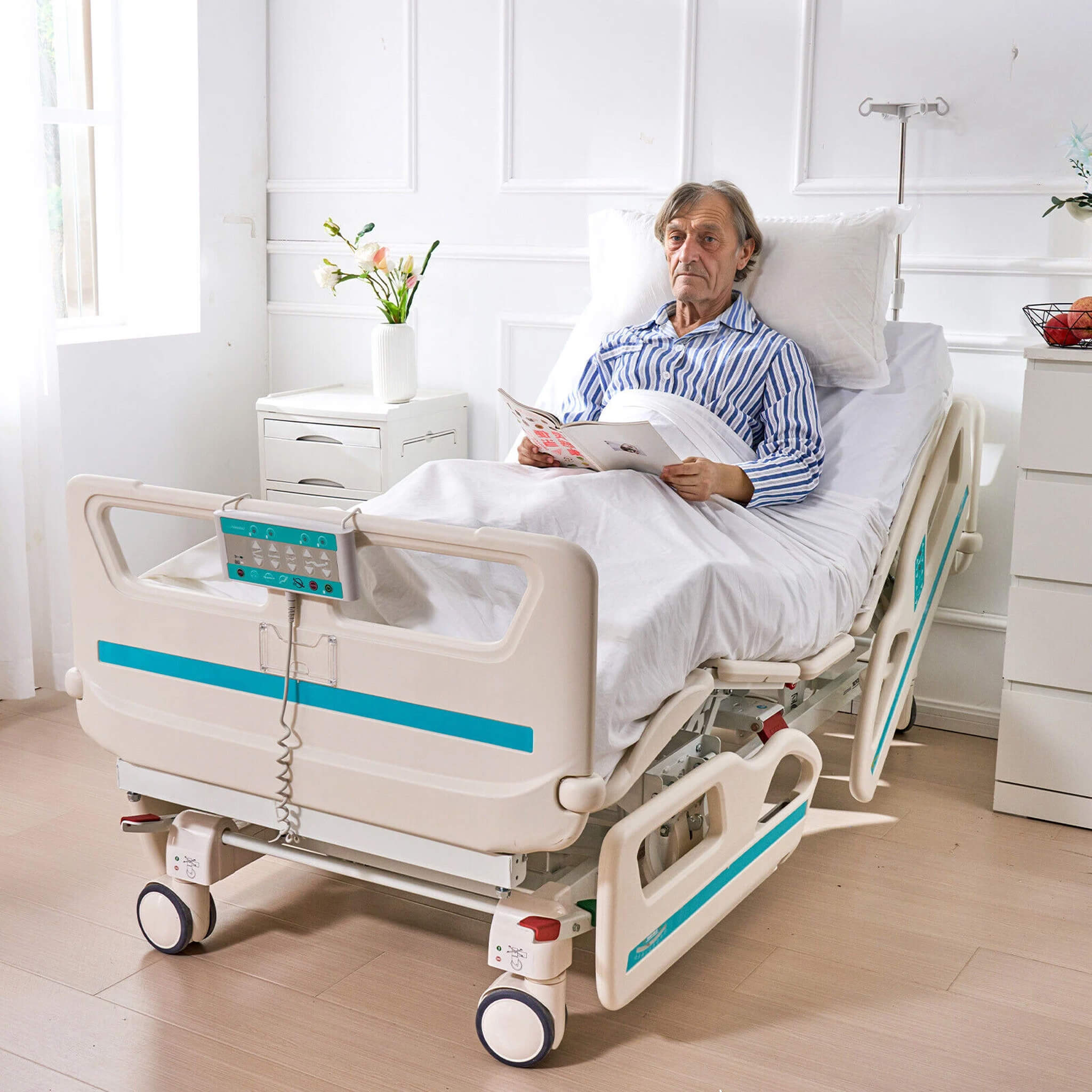Premium 5-Function Electric Adjustable Medical Hospital Bed With Cardiac Position, 550LBS