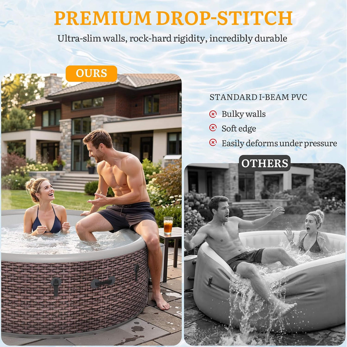 Premium 77-Inch Inflatable 6-Person Drop-Stitch Hot Tub W/ 180 Massage Jets