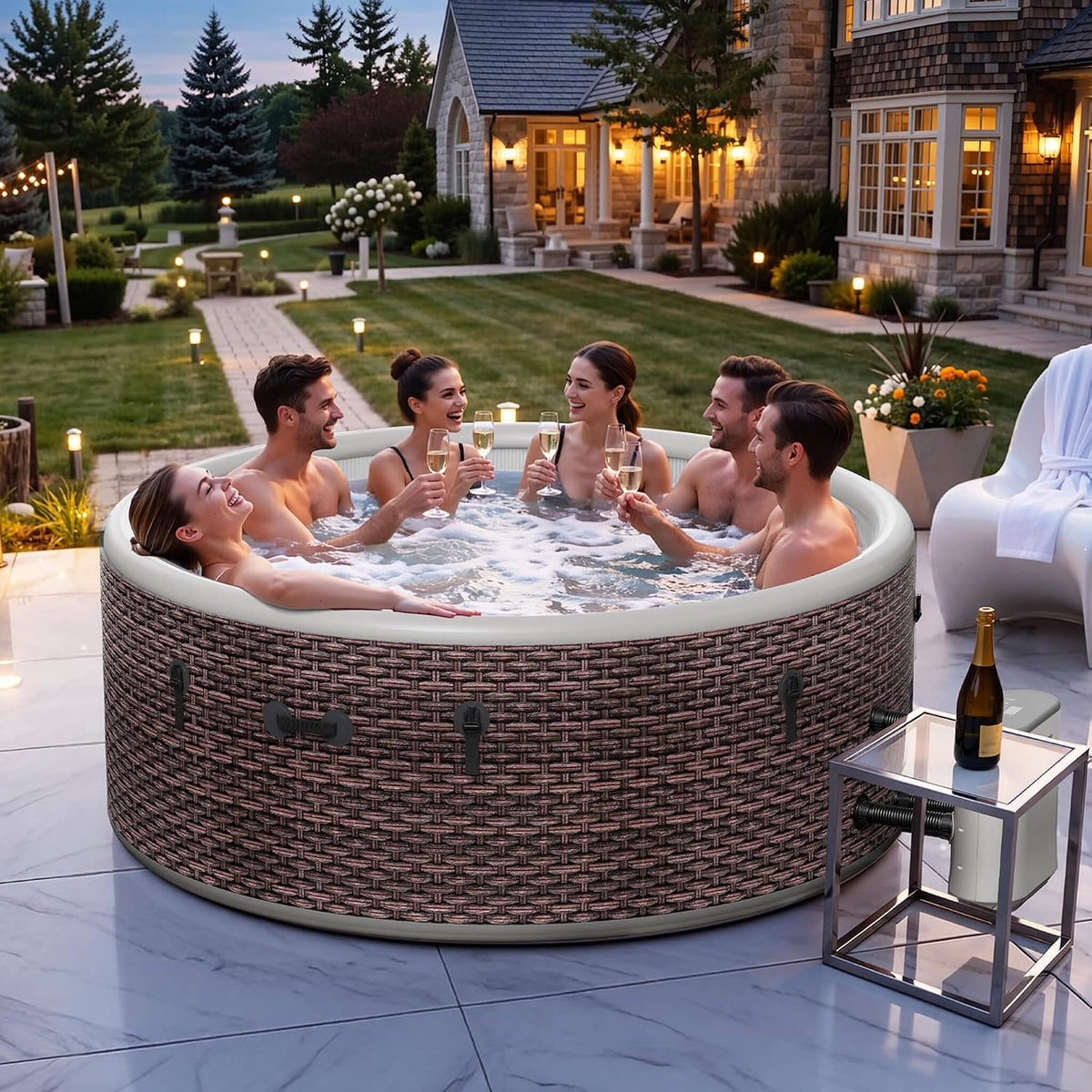Premium 77-Inch Inflatable 6-Person Drop-Stitch Hot Tub W/ 180 Massage Jets