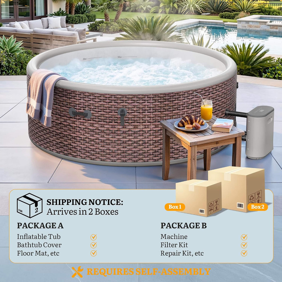 Premium 77-Inch Inflatable 6-Person Drop-Stitch Hot Tub W/ 180 Massage Jets
