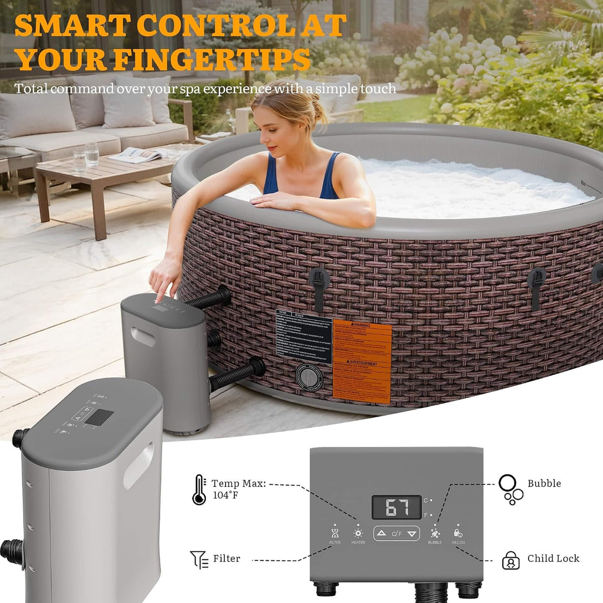Premium 77-Inch Inflatable 6-Person Drop-Stitch Hot Tub W/ 180 Massage Jets
