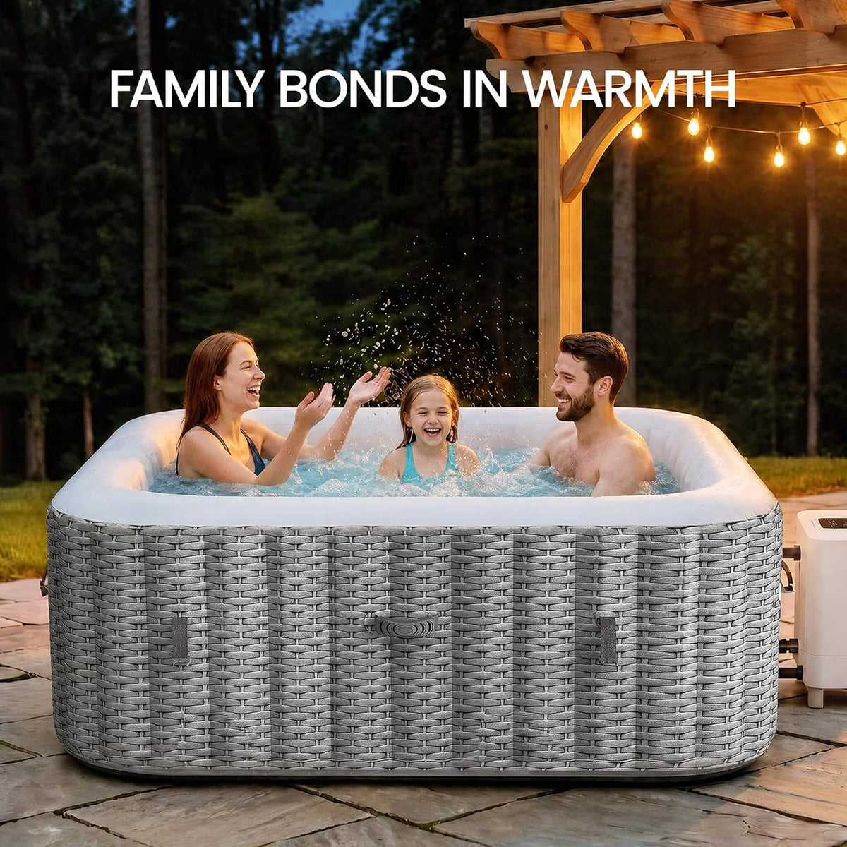 Premium 73-Inch Portable 6-Person Inflatable Square Hot Tub W/ 130 Massage Jets And 6 Filter Cartridges