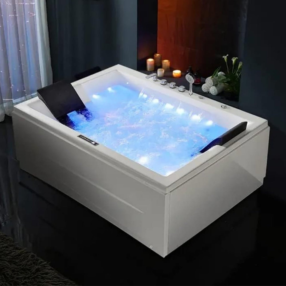 Luxara 71-Inch Premium Modern Acrylic Soaking Bathtub With Bubble Jets And LED Lighting
