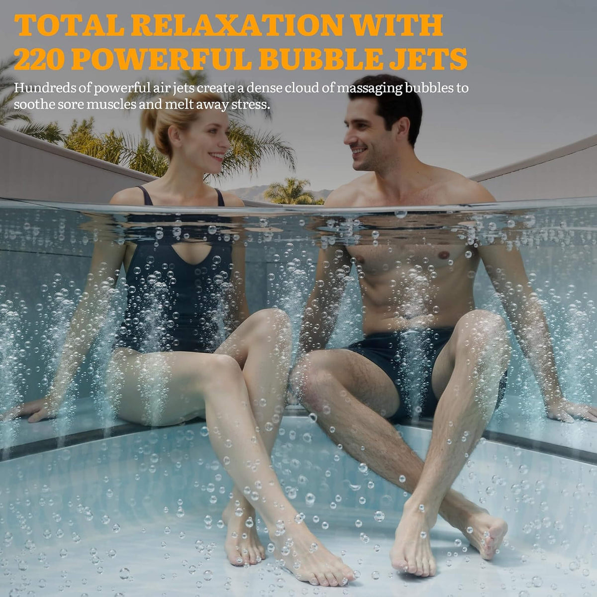 Premium 85-Inch Inflatable 8-Person Drop-Stitch Hot Tub W/ 220 Massage Jets