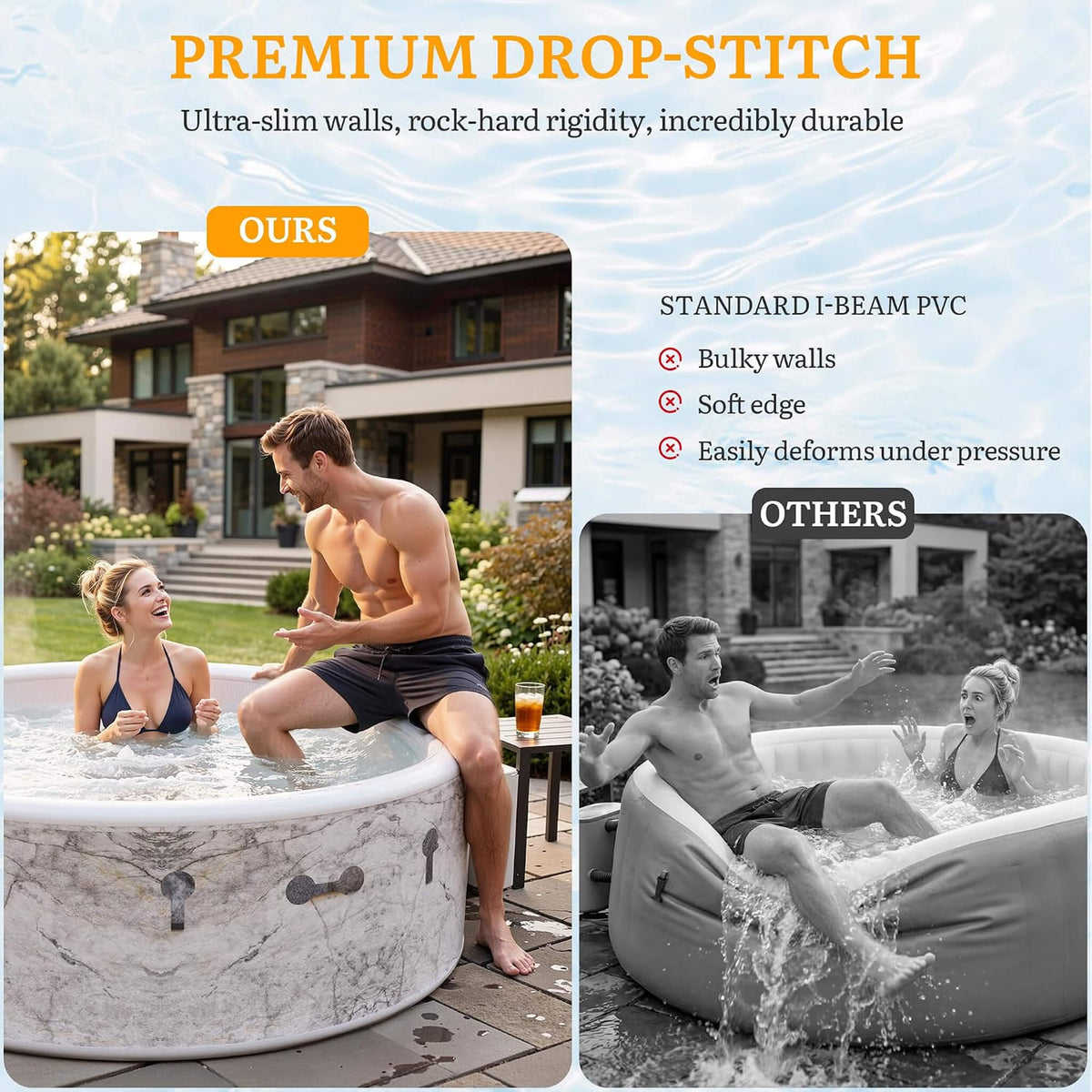 Premium 85-Inch Inflatable 8-Person Drop-Stitch Hot Tub W/ 220 Massage Jets