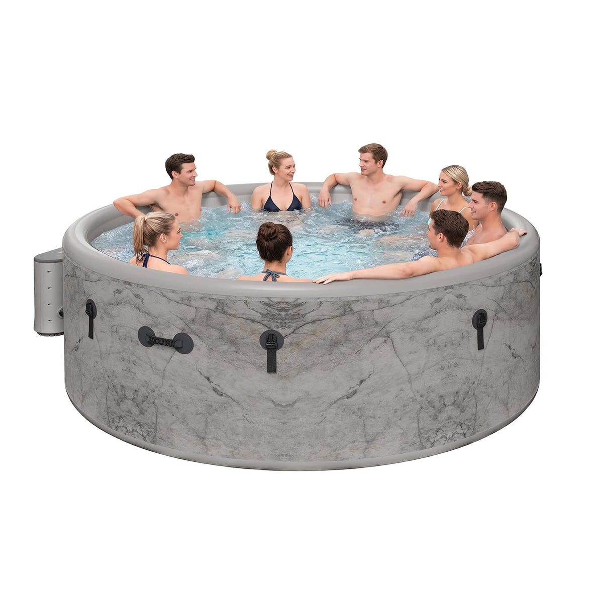 Premium 85-Inch Inflatable 8-Person Drop-Stitch Hot Tub W/ 220 Massage Jets