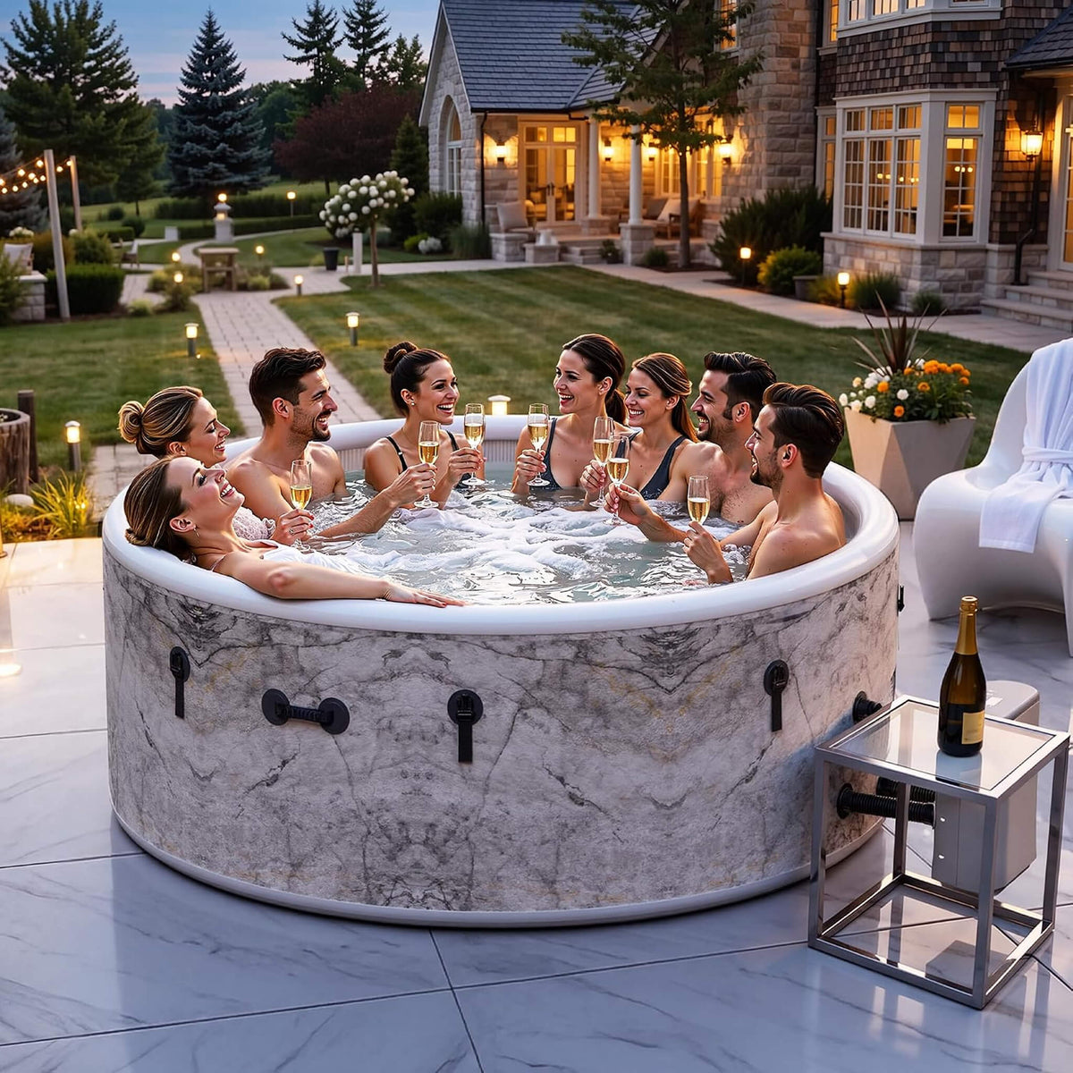 Premium 85-Inch Inflatable 8-Person Drop-Stitch Hot Tub W/ 220 Massage Jets