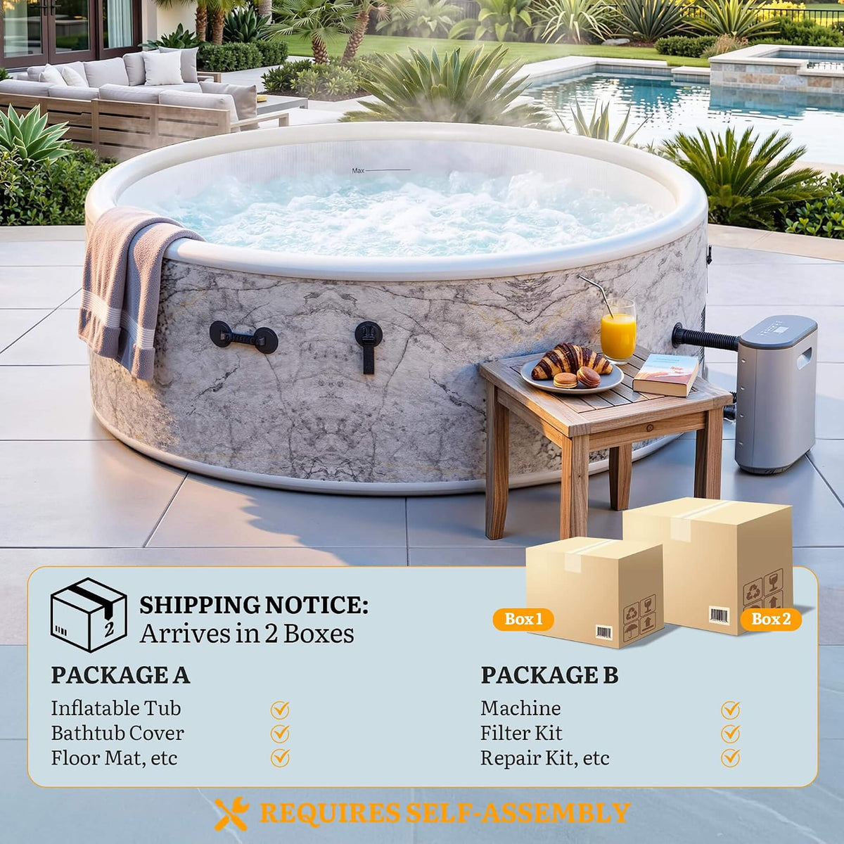 Premium 85-Inch Inflatable 8-Person Drop-Stitch Hot Tub W/ 220 Massage Jets