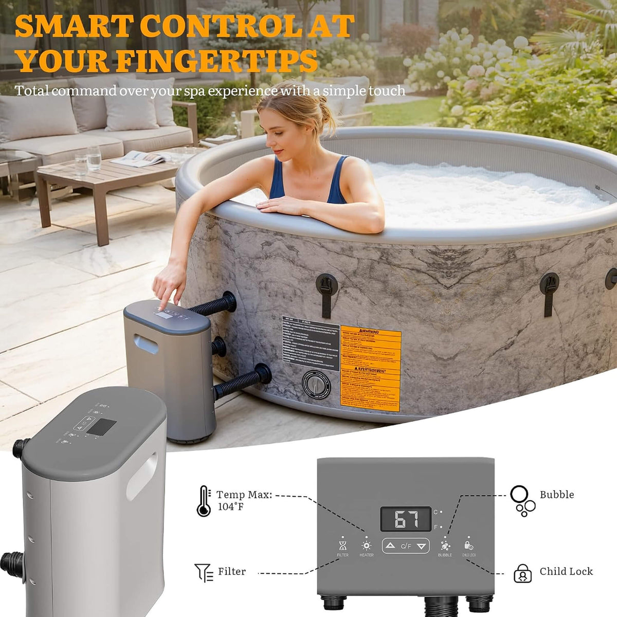Premium 85-Inch Inflatable 8-Person Drop-Stitch Hot Tub W/ 220 Massage Jets