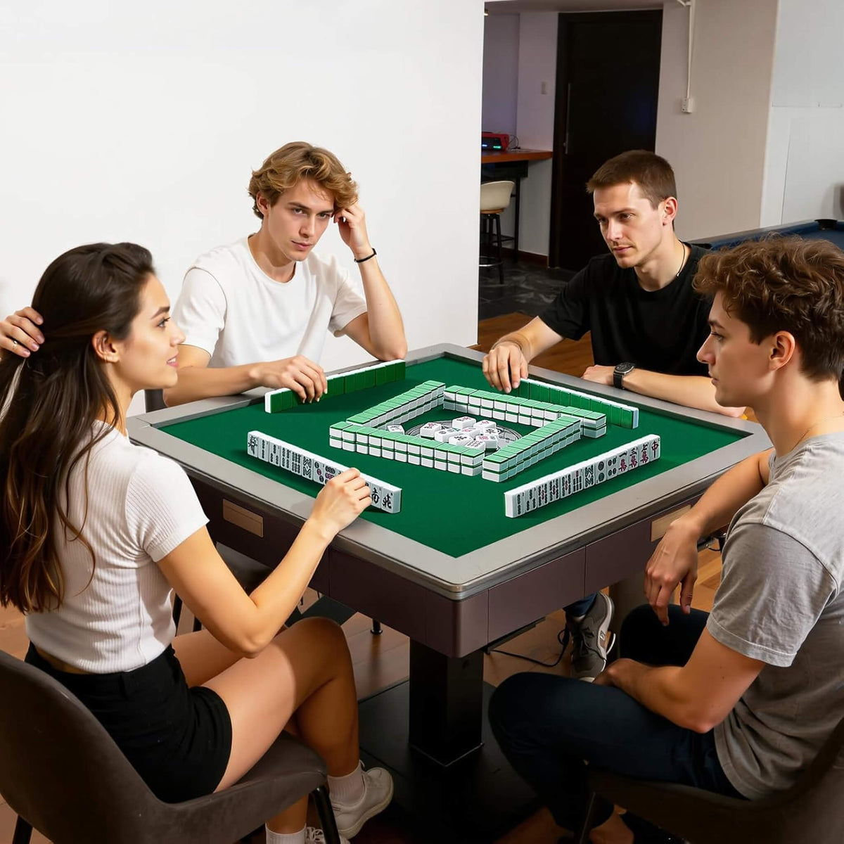 Premium Automatic Foldable Mahjong Table With Wheels And Two Sets Of Tiles