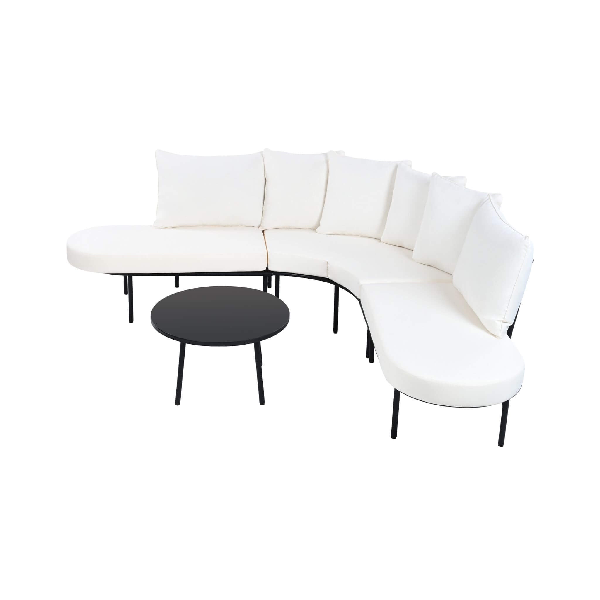Alora Premium Half-Moon 6-Person Curved All-Weather Outdoor Furniture Sofa Patio Set With Coffee Table And Cushions (SAK76332)