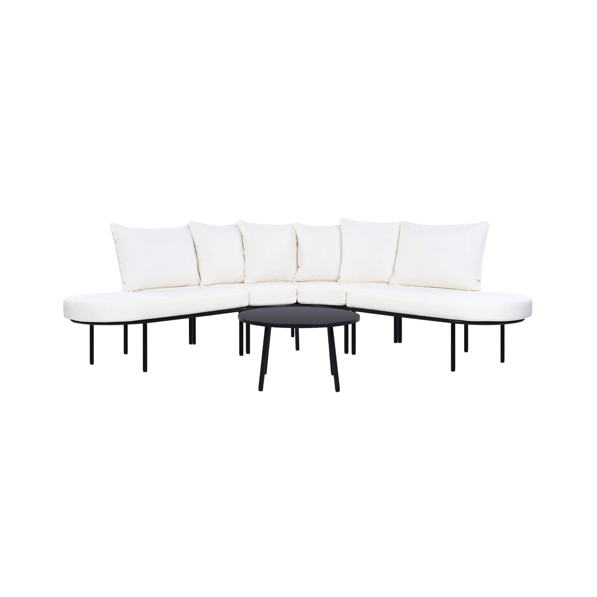 Alora Premium Half-Moon 6-Person Curved All-Weather Outdoor Furniture Sofa Patio Set With Coffee Table And Cushions (SAK76332)