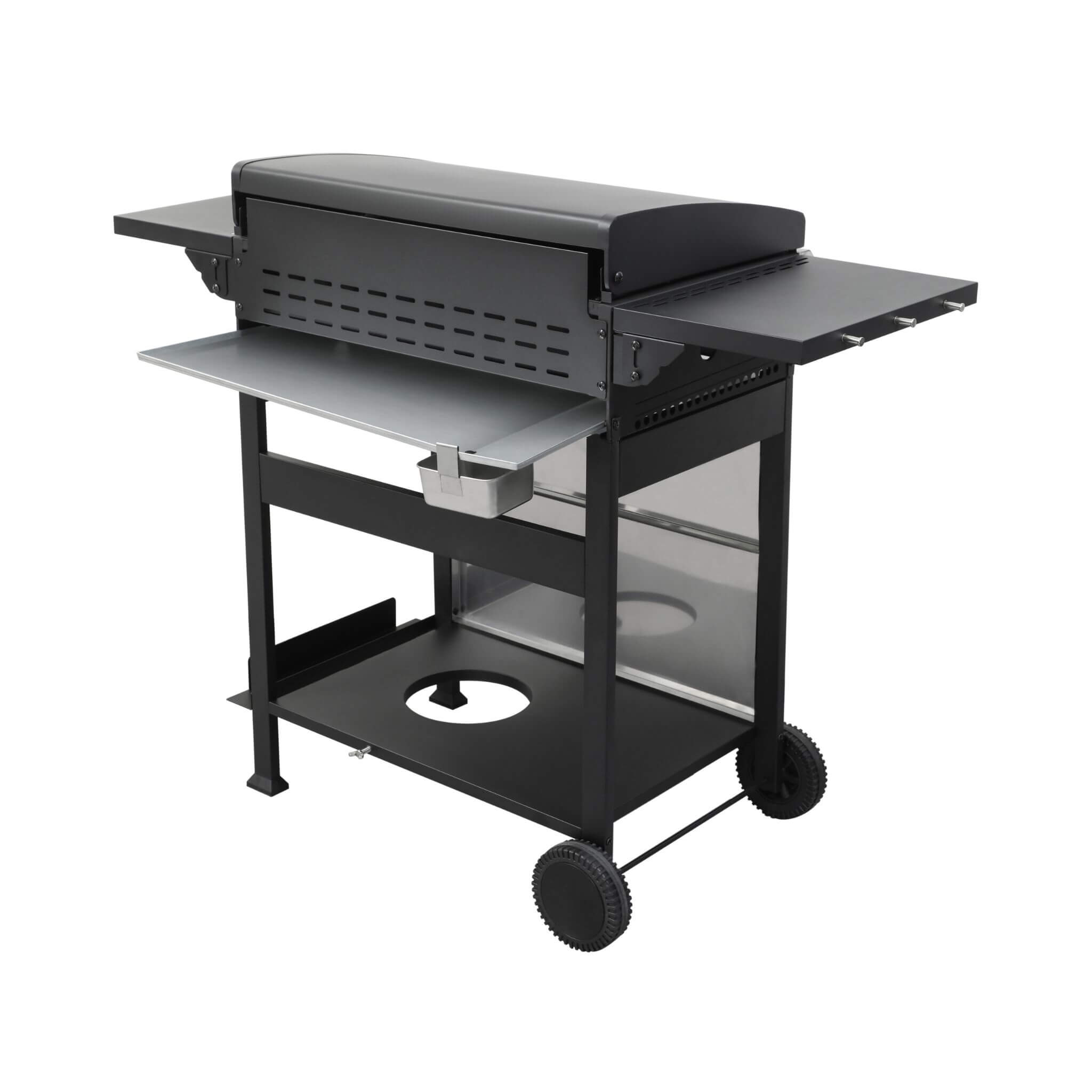 Premium Outdoor 4-Burner Propane BBQ Grill With Foldable Side Tables, Hanging Basket, And Cooking Grids (SAK53213)