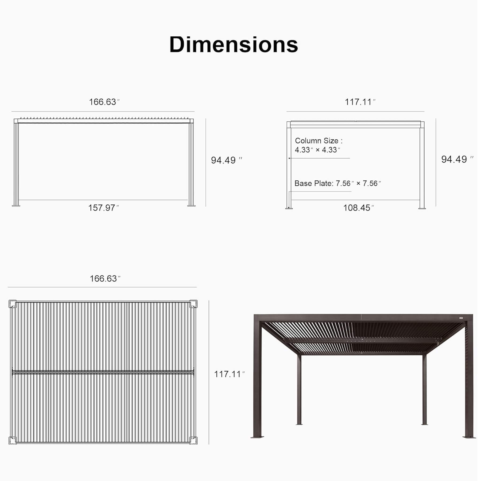 Alora Premium Outdoor Aluminum Louvered Patio Pergola With LED Lights [PERGOLA ONLY] (SAK24896)