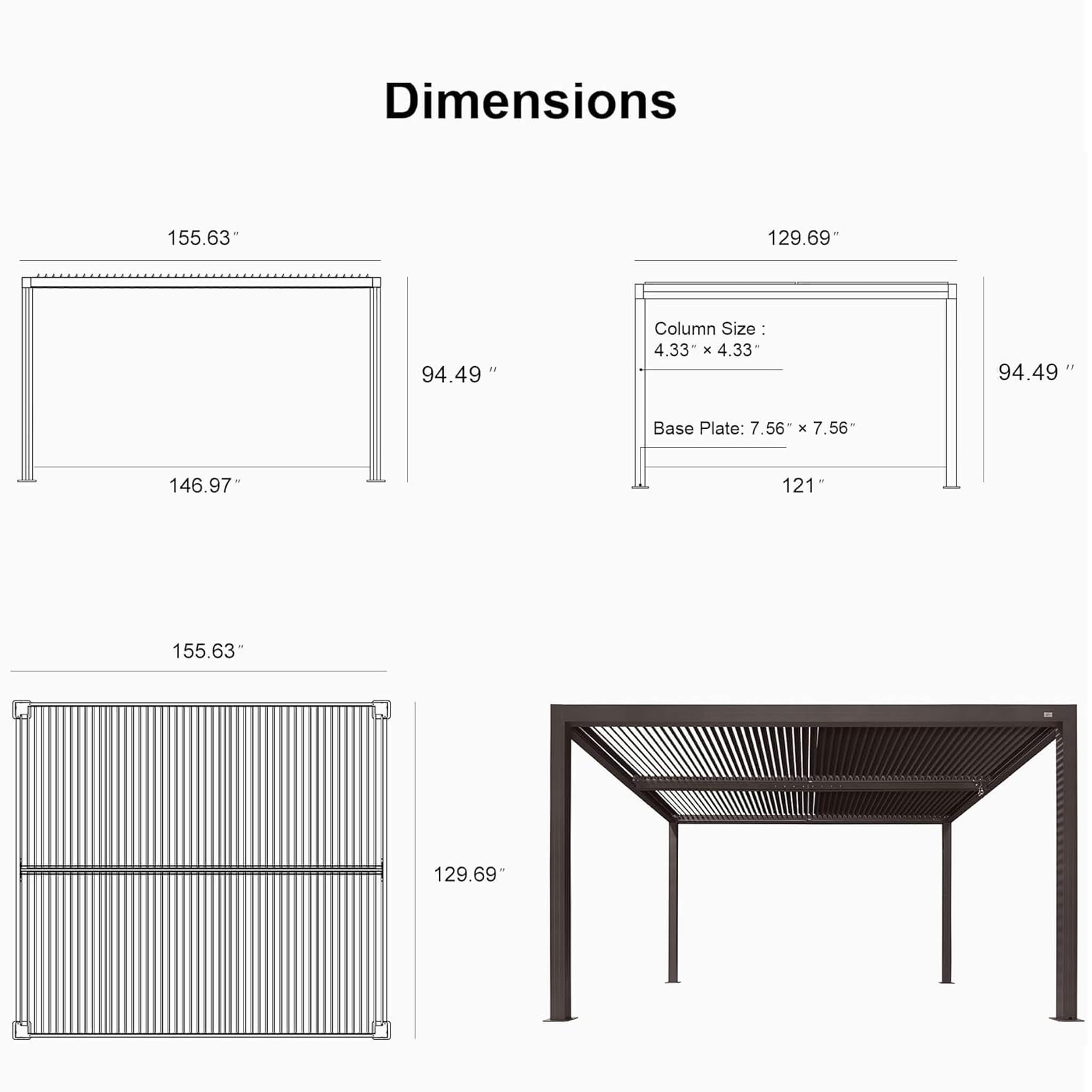 Alora Premium Outdoor Aluminum Louvered Patio Pergola With LED Lights [PERGOLA ONLY] (SAK24896)