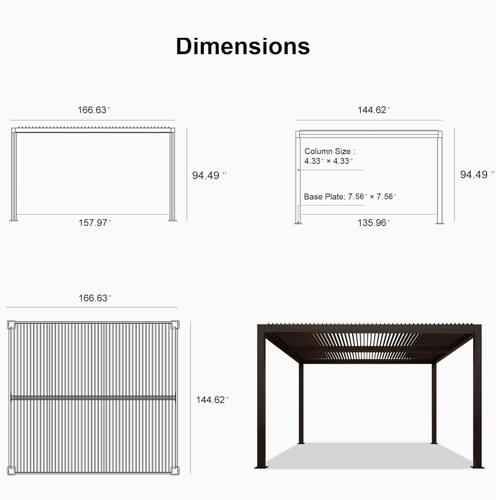 Alora Premium Outdoor Aluminum Louvered Patio Pergola With LED Lights [PERGOLA ONLY] (SAK24896)