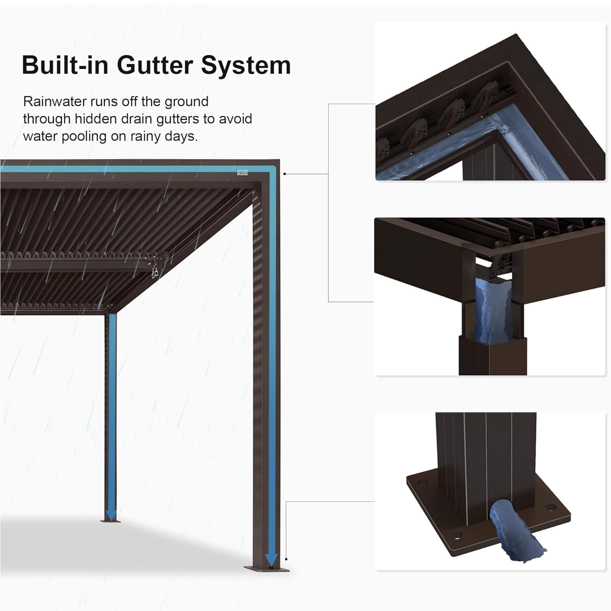 Alora Premium Outdoor Aluminum Louvered Patio Pergola With LED Lights [PERGOLA ONLY] (SAK24896)