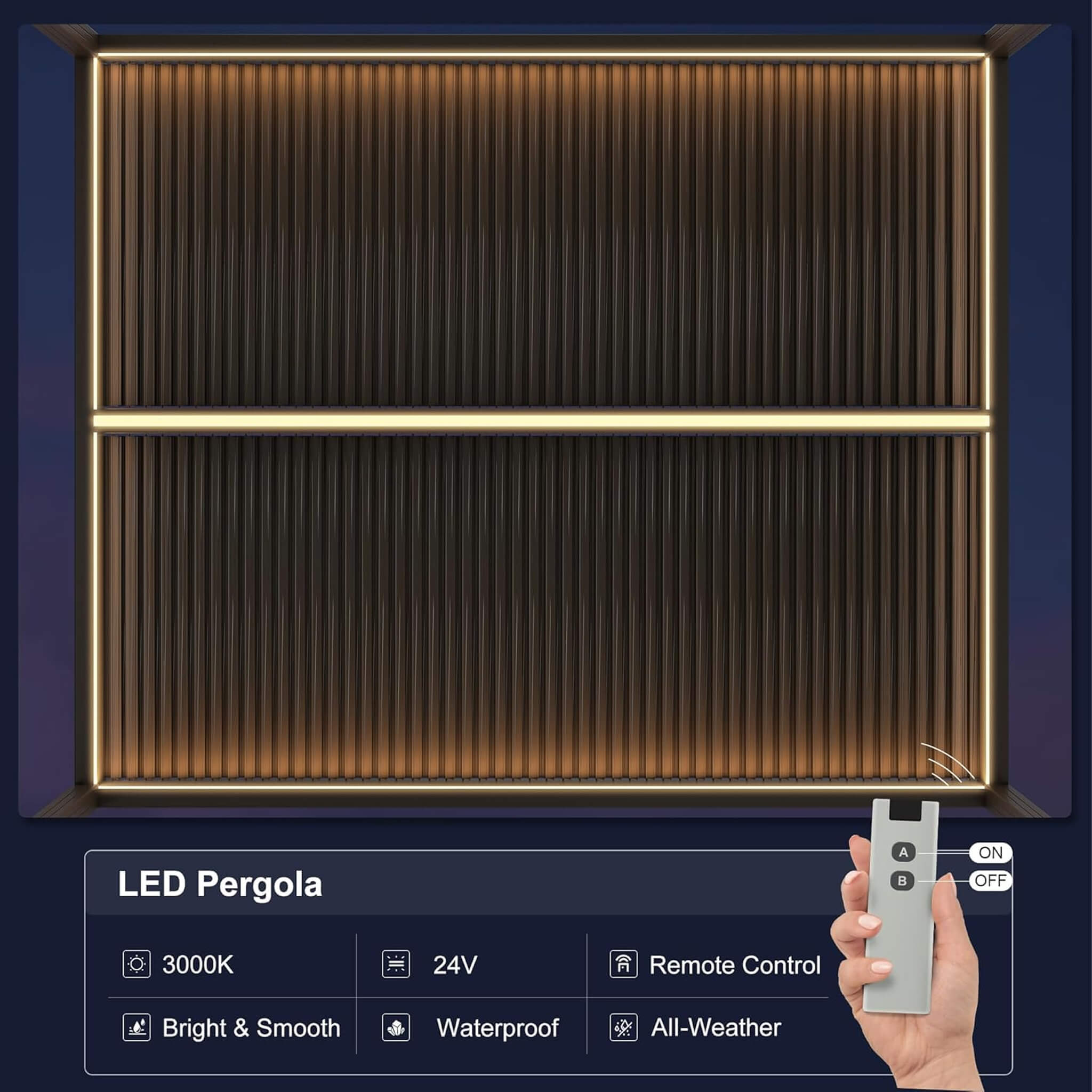 Alora Premium Outdoor Aluminum Louvered Patio Pergola With LED Lights [PERGOLA ONLY] (SAK24896)