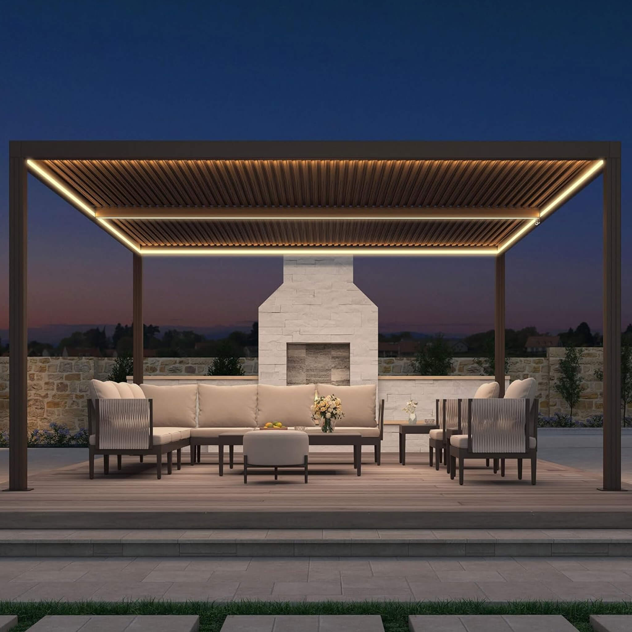 Alora Premium Outdoor Aluminum Louvered Patio Pergola With LED Lights [PERGOLA ONLY] (SAK24896)