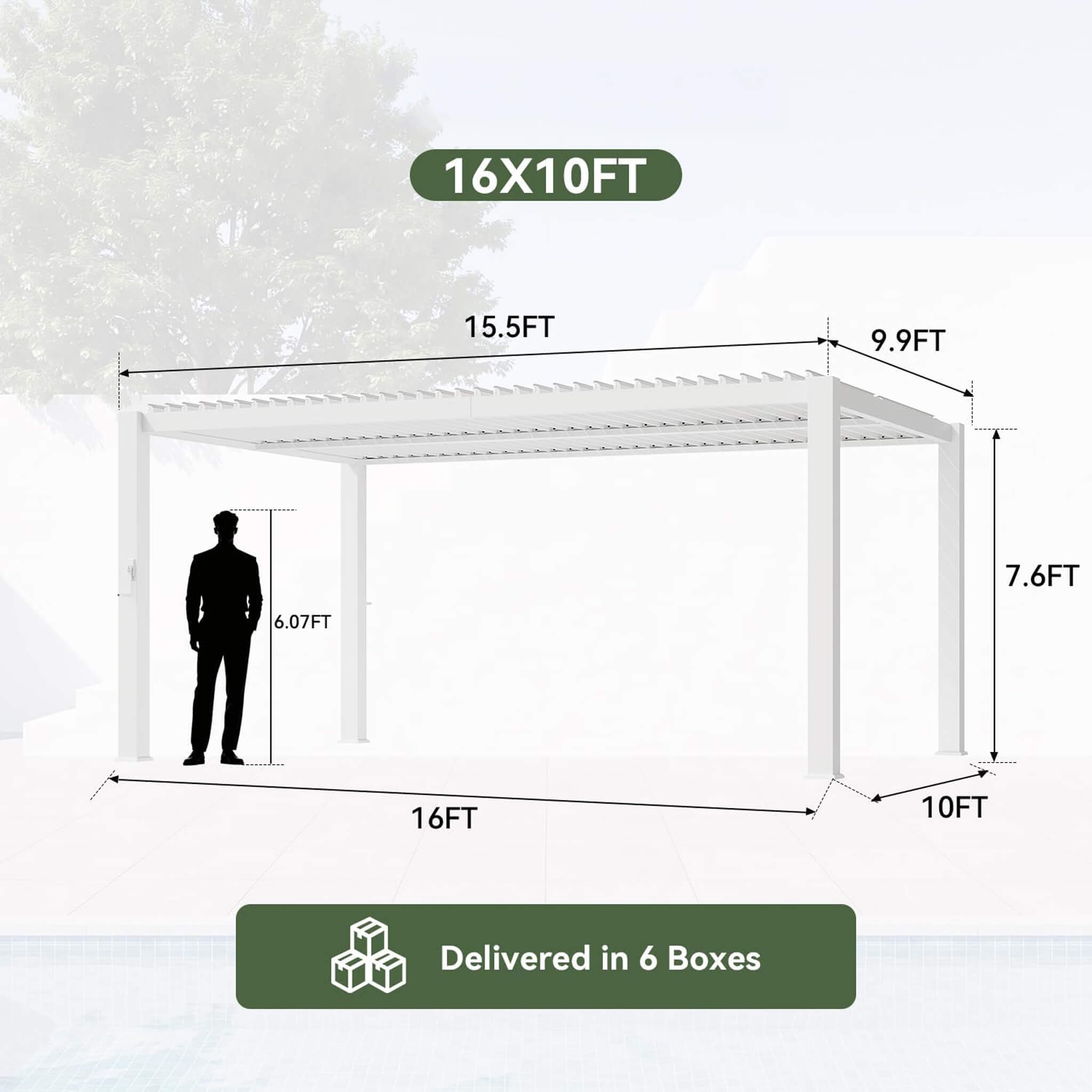 Outdoor Metal Pergola with Adjustable Louvered Roof and Built-In Drainage System