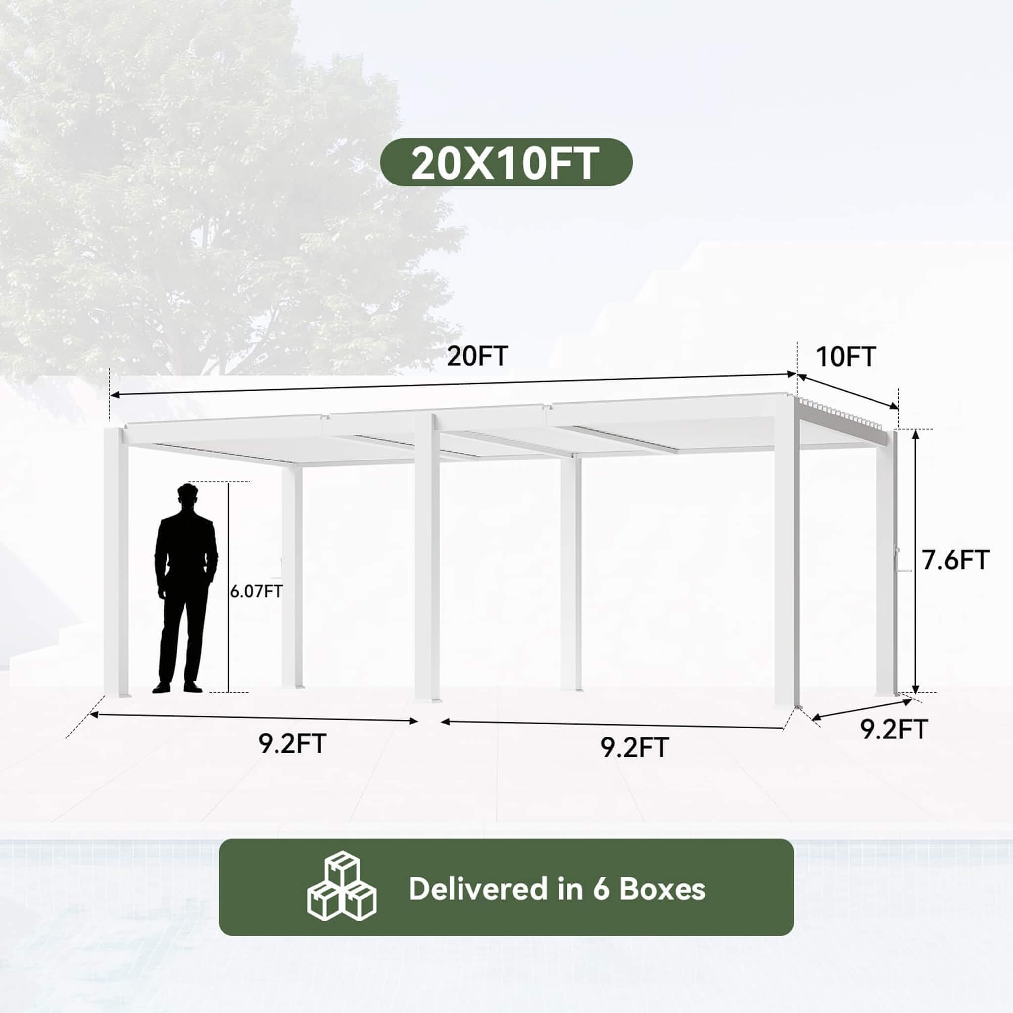 Outdoor Metal Pergola with Adjustable Louvered Roof and Built-In Drainage System