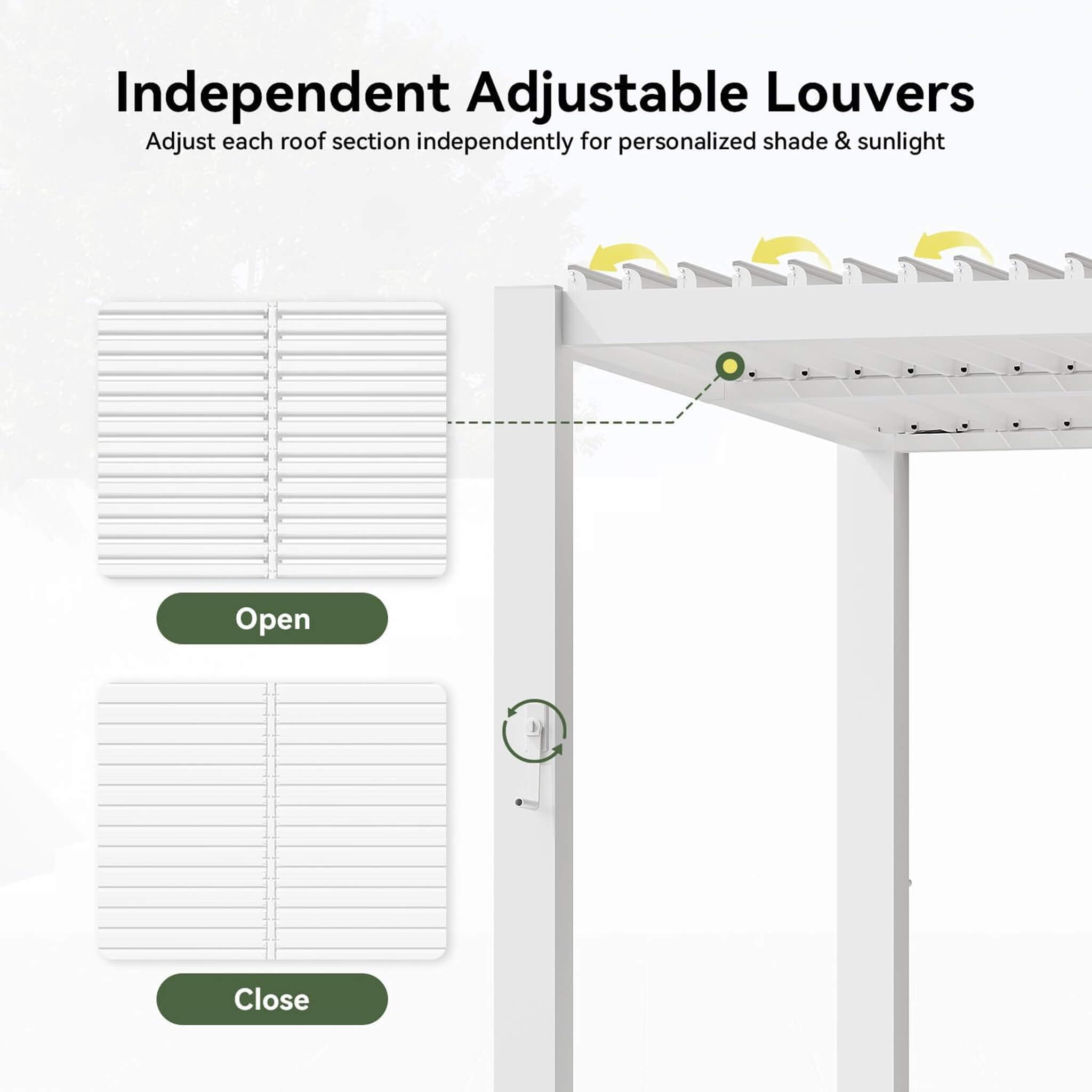 Outdoor Metal Pergola with Adjustable Louvered Roof and Built-In Drainage System