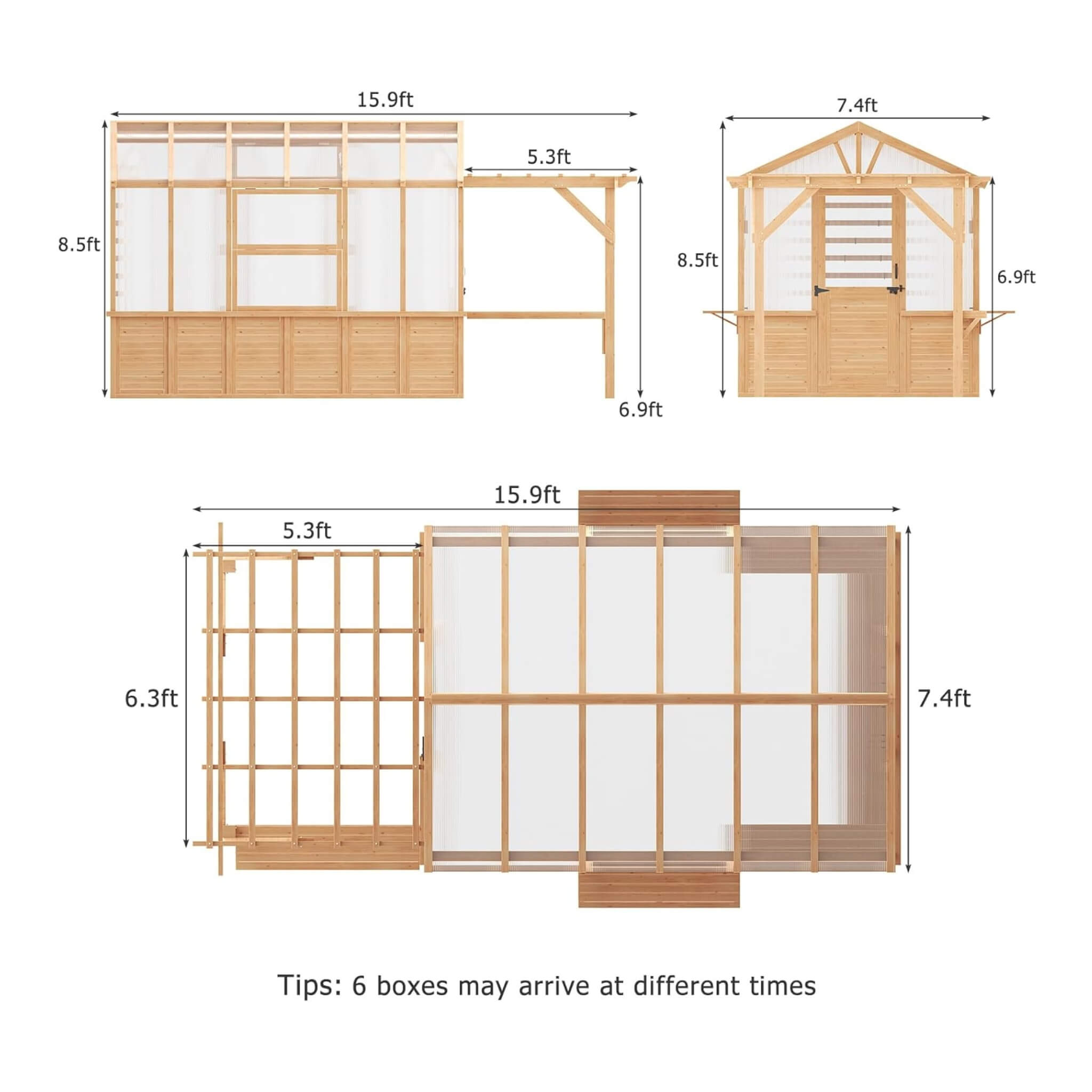 Premium Walk-In Spruce Wood Greenhouse With Pergola And Shelves