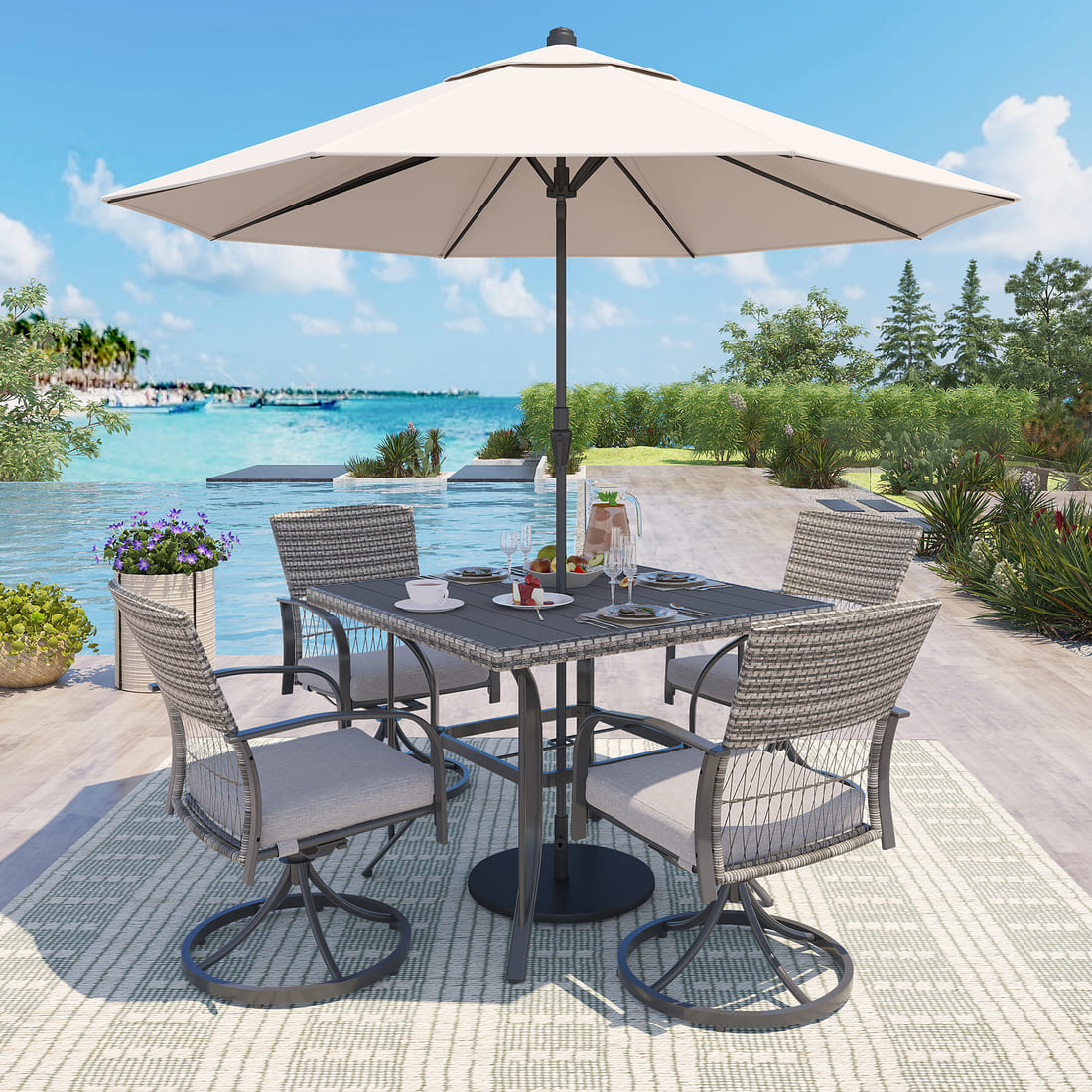 Weave Outdoor Dining Set, 5-Piece, Full Swivel