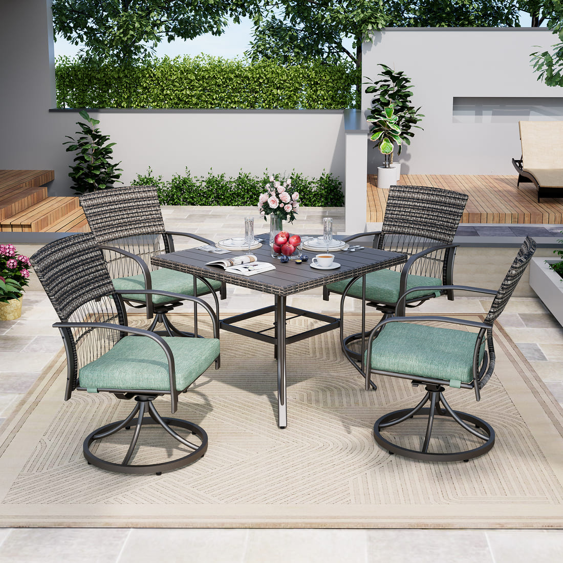 Weave Outdoor Dining Set, 5-Piece, Full Swivel