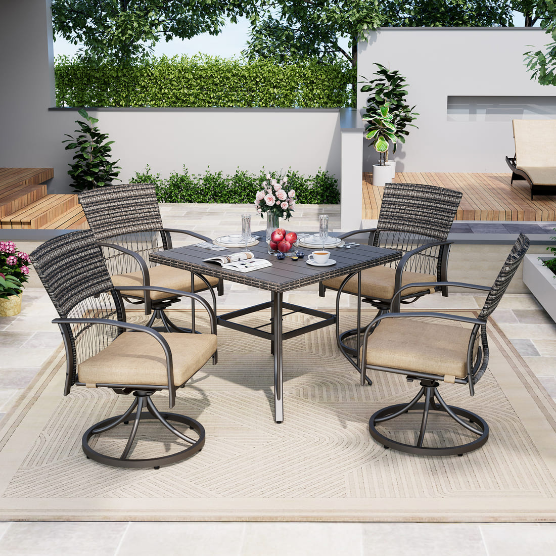 Weave Outdoor Dining Set, 5-Piece, Full Swivel
