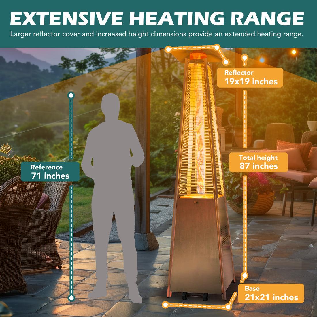 Pamapic 48,000 BTU Pyramid Flame Patio Propane Heater with Glass Tube & Cover - Commercial & Residential