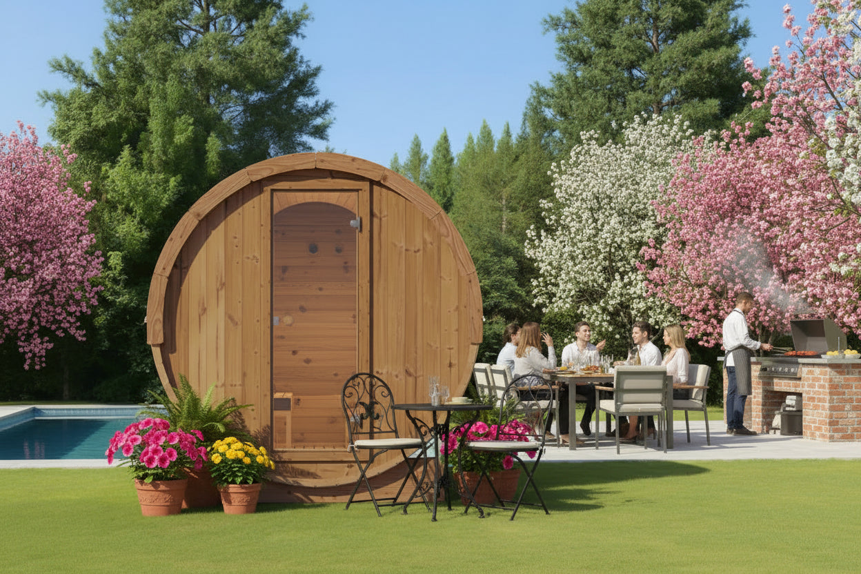 SaunaLife Model E6 Ergo Series 3-Person Thermo-Spruce Backyard Sauna Barrel [SL-MODELE6] (SAK38572)