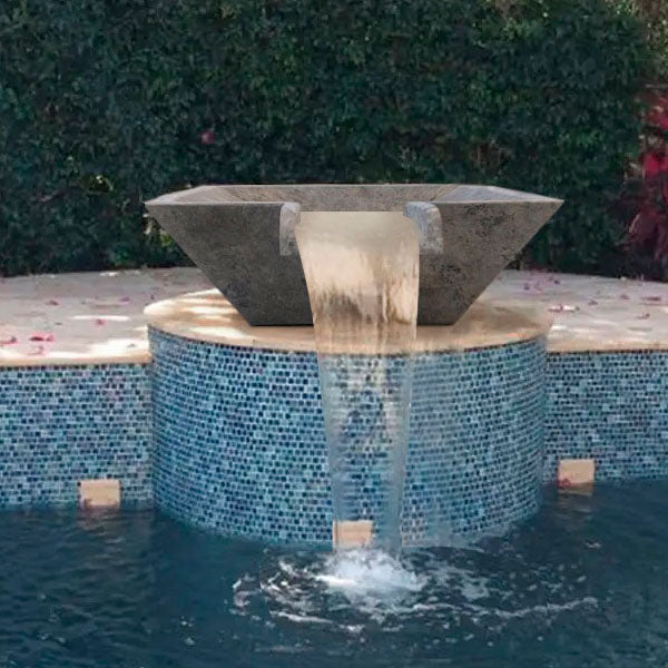 Silver Travertine Natural Stone Pool Square Cascade Water Bowl
