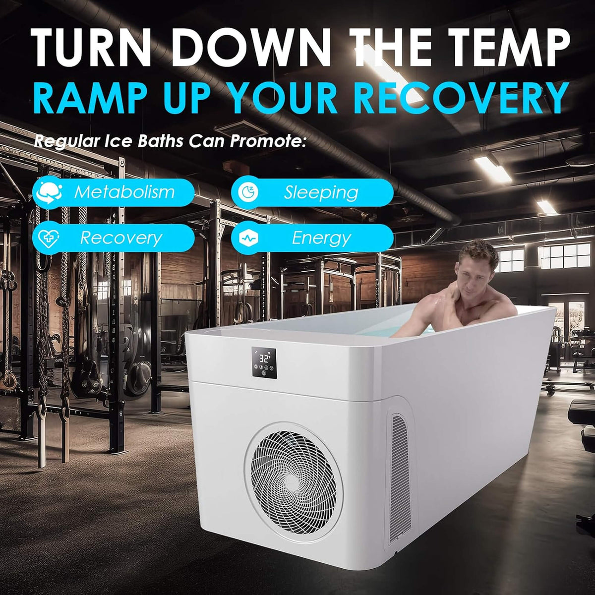 Smart 1-Piece Freestanding Full-Body All-In-One Cold Plunge Tub With Built-In Water Chiller