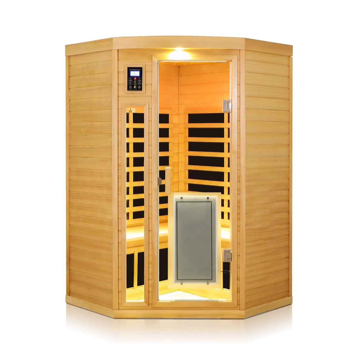 Thermora Norix Premium 2-Person Corner Space Infrared Wooden Sauna Room With Bluetooth Speakers, 1600W