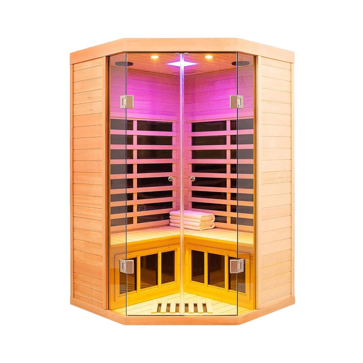 Thermora Norix Premium 2-Person Corner Space Infrared Wooden Sauna Room With Bluetooth Speakers, 1600W