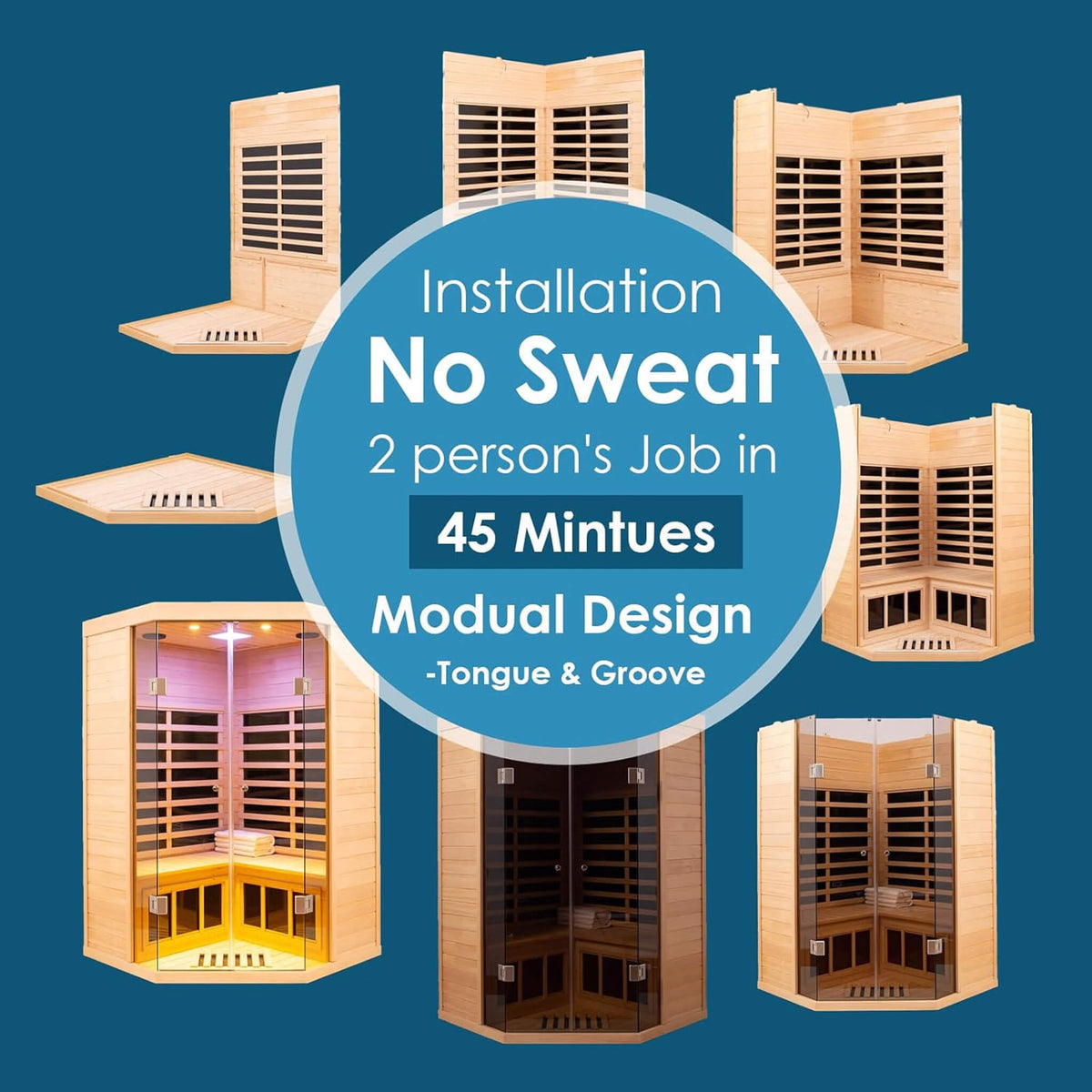 Thermora Norix Premium 2-Person Corner Space Infrared Wooden Sauna Room With Bluetooth Speakers, 1600W