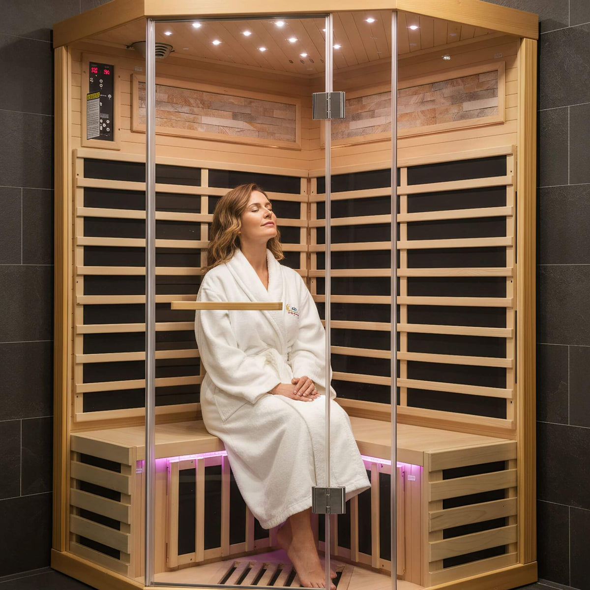 Ember Premium Canadian Hemlock 2-Person Indoor Infrared Sauna Room With Glass Front