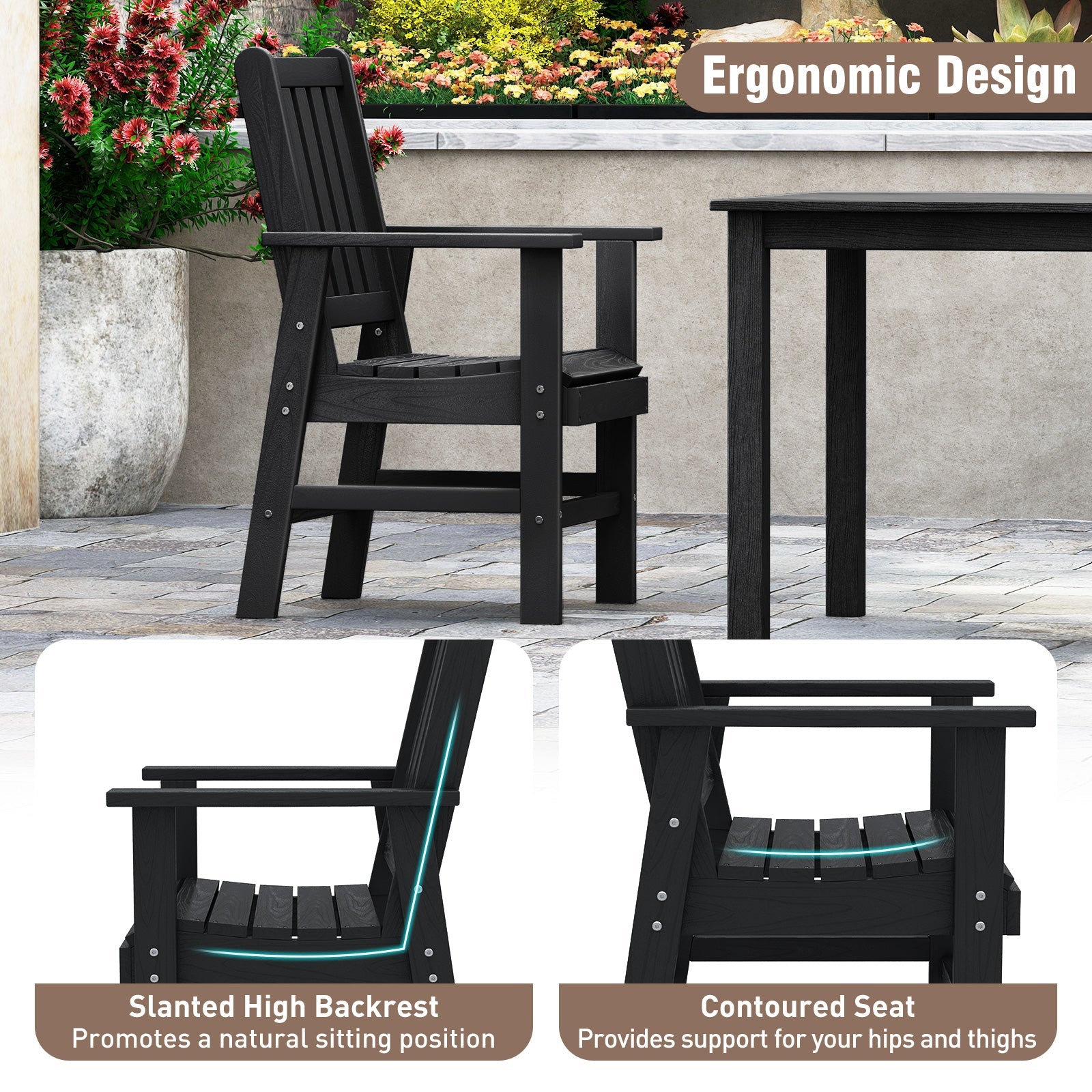 7 Pieces Patio Dining Set Outdoor HDPE Weather Resistant Table and Chairs Set