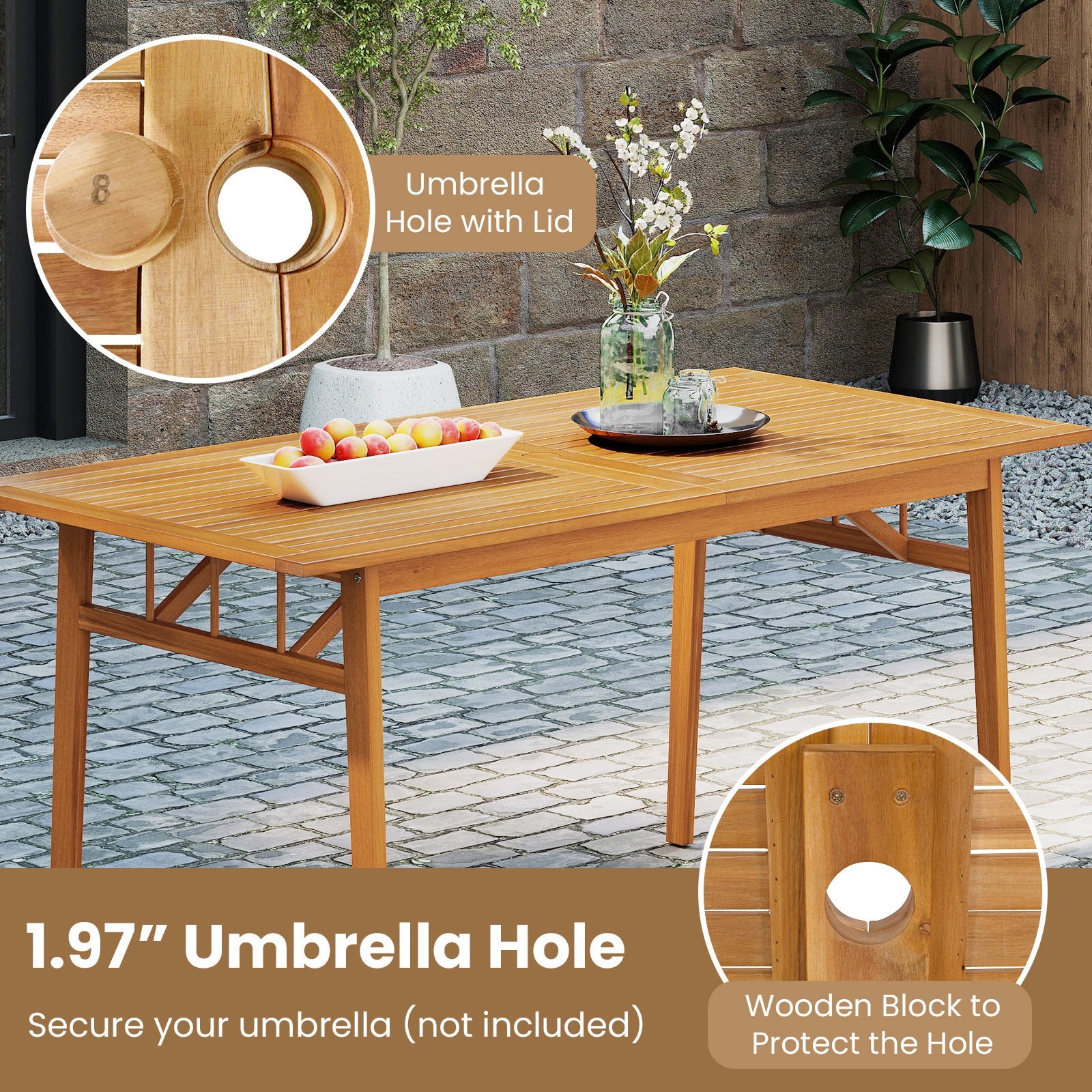 7 Pieces Patio Acacia Wood Dining Set Outdoor Rectangular Table and Chairs Set