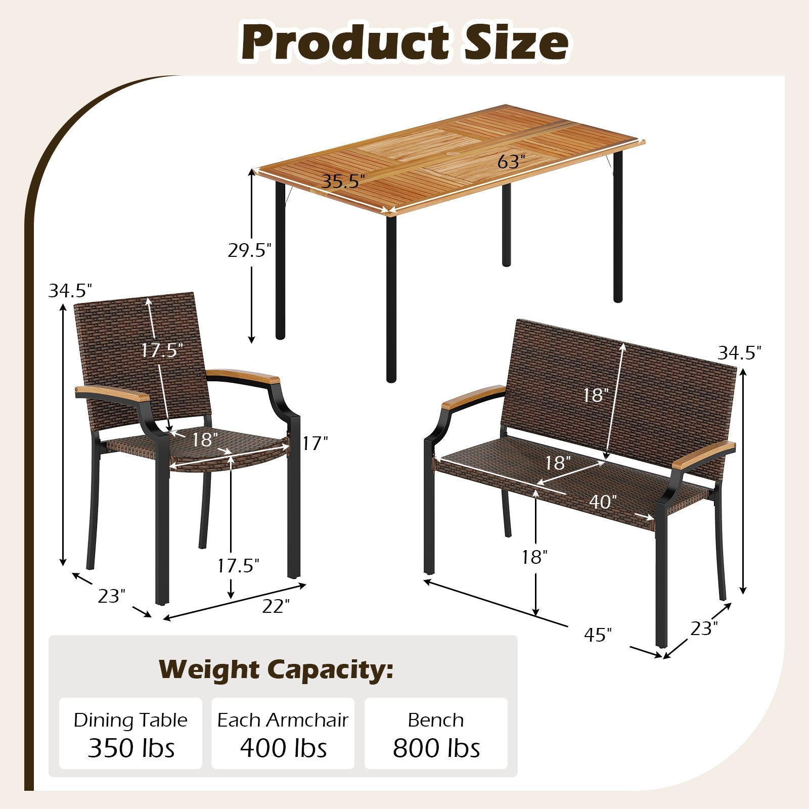 6 Pieces Outdoor Dining Set with Umbrella Hole