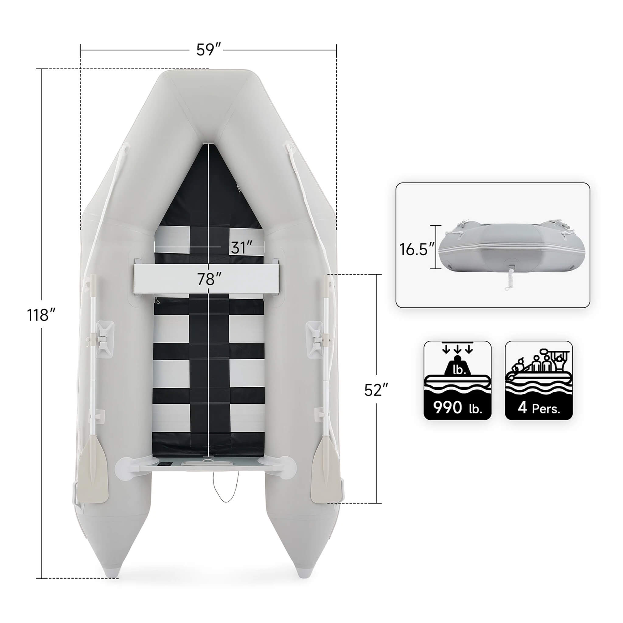 Virtue US 10FT 4-Person Heavy-Duty Inflatable Dinghy Transom Sport Tender Boat
