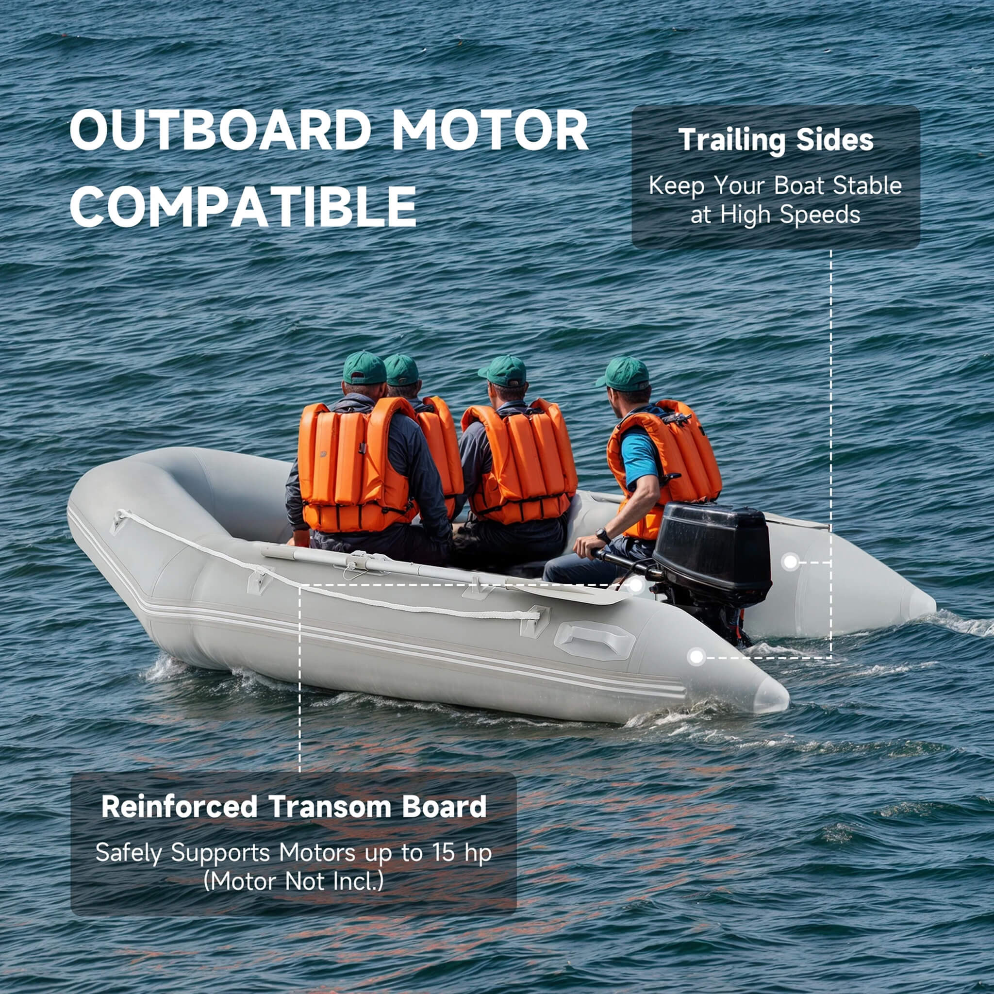 Virtue US 10FT 4-Person Heavy-Duty Inflatable Dinghy Transom Sport Tender Boat