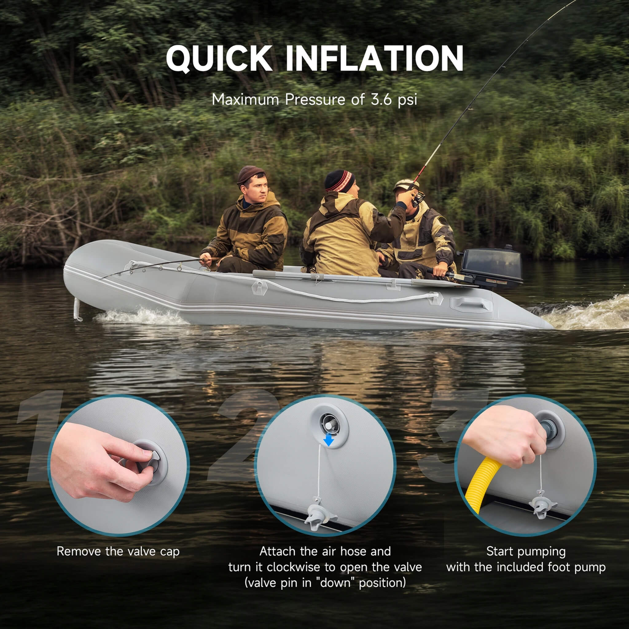 Virtue US 10FT 4-Person Heavy-Duty Inflatable Dinghy Transom Sport Tender Boat