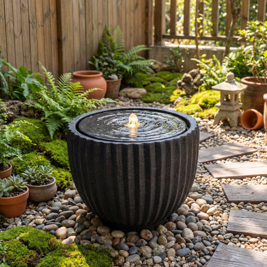 Costway 17.5" Outdoor Round Sphere Water Fountain with LED Lights & Pump for Garden Patio