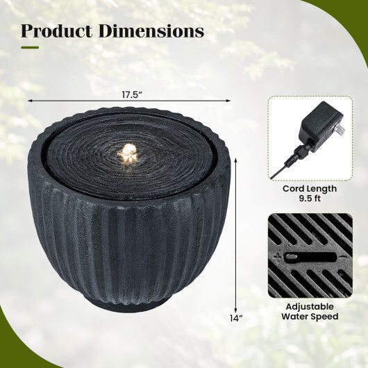 Costway 17.5" Outdoor Round Sphere Water Fountain with LED Lights & Pump for Garden Patio