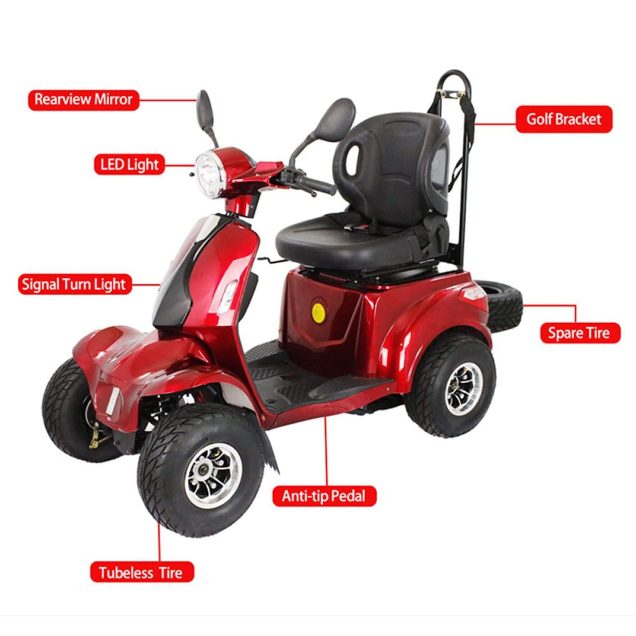 Zvg 4-Wheel 60V/20AH Electric Golf Senior Travel Mobility Scooter For Adults, 440LBS (SAK91582)